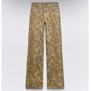 Zara MID WAIST ANIMAL PRINT CHEETAH WIDE LEG JEANS